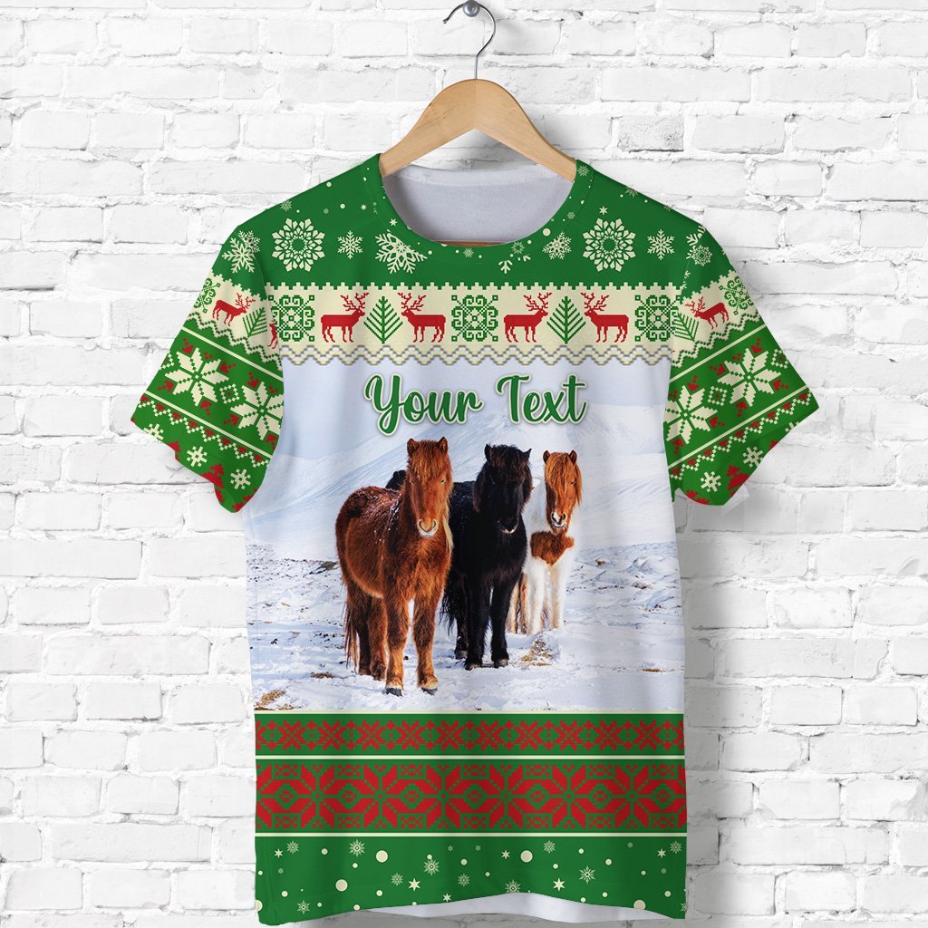 Custom Icelandic Horse Christmas T Shirt Green