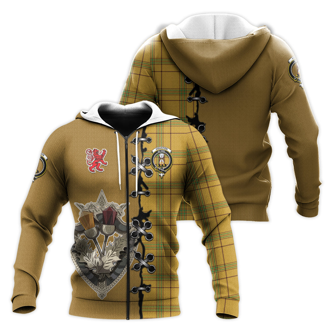 Printivon Houston Tartan Hoodie Lion Rampant And Celtic Thistle Style