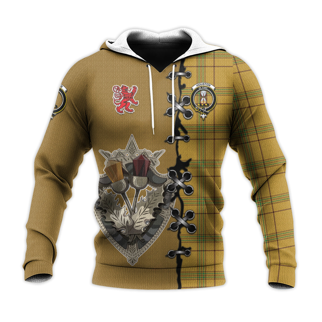 Printivon Houston Tartan Hoodie Lion Rampant And Celtic Thistle Style