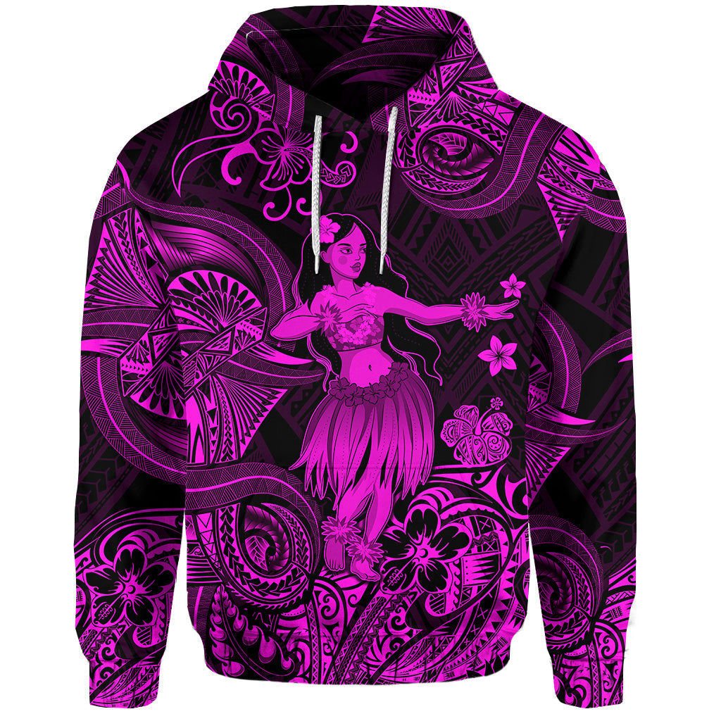 ( Personalised) Hawaii Hula Girl Polynesian Hoodie Unique Style Pink