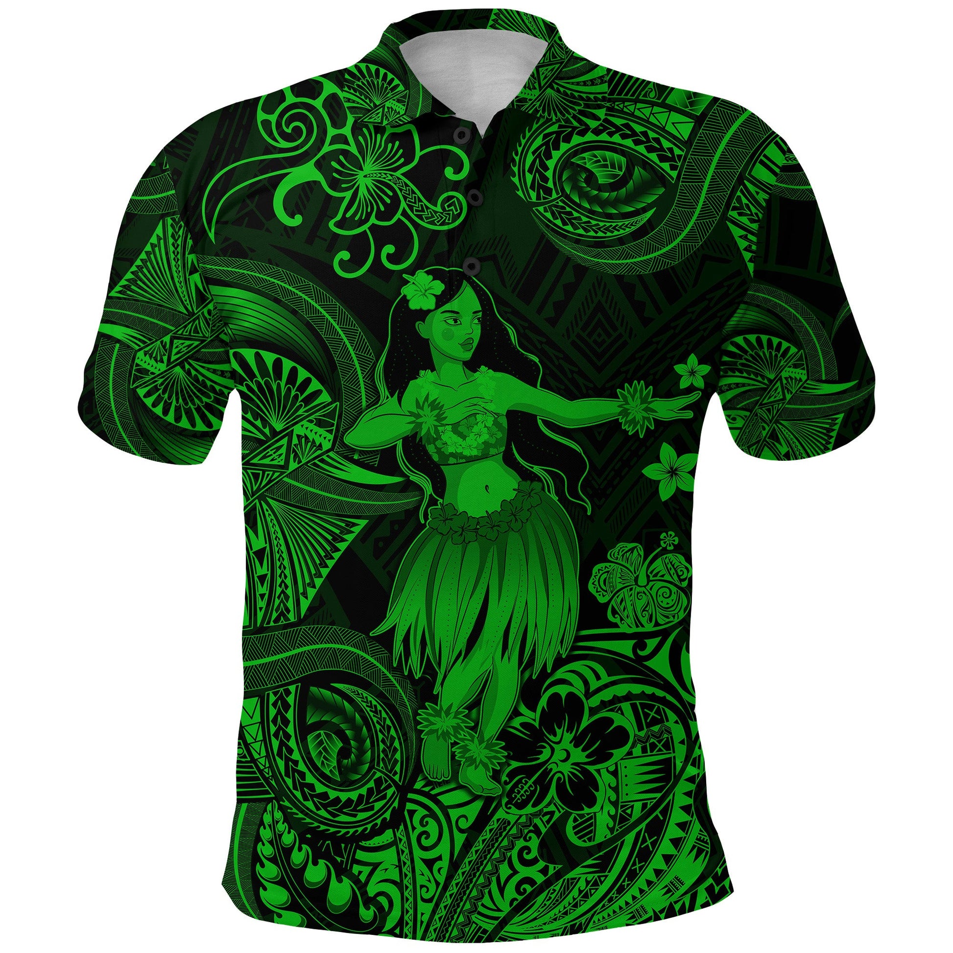 Hawaii Hula Girl Polynesian Polo Shirt Unique Style - Green