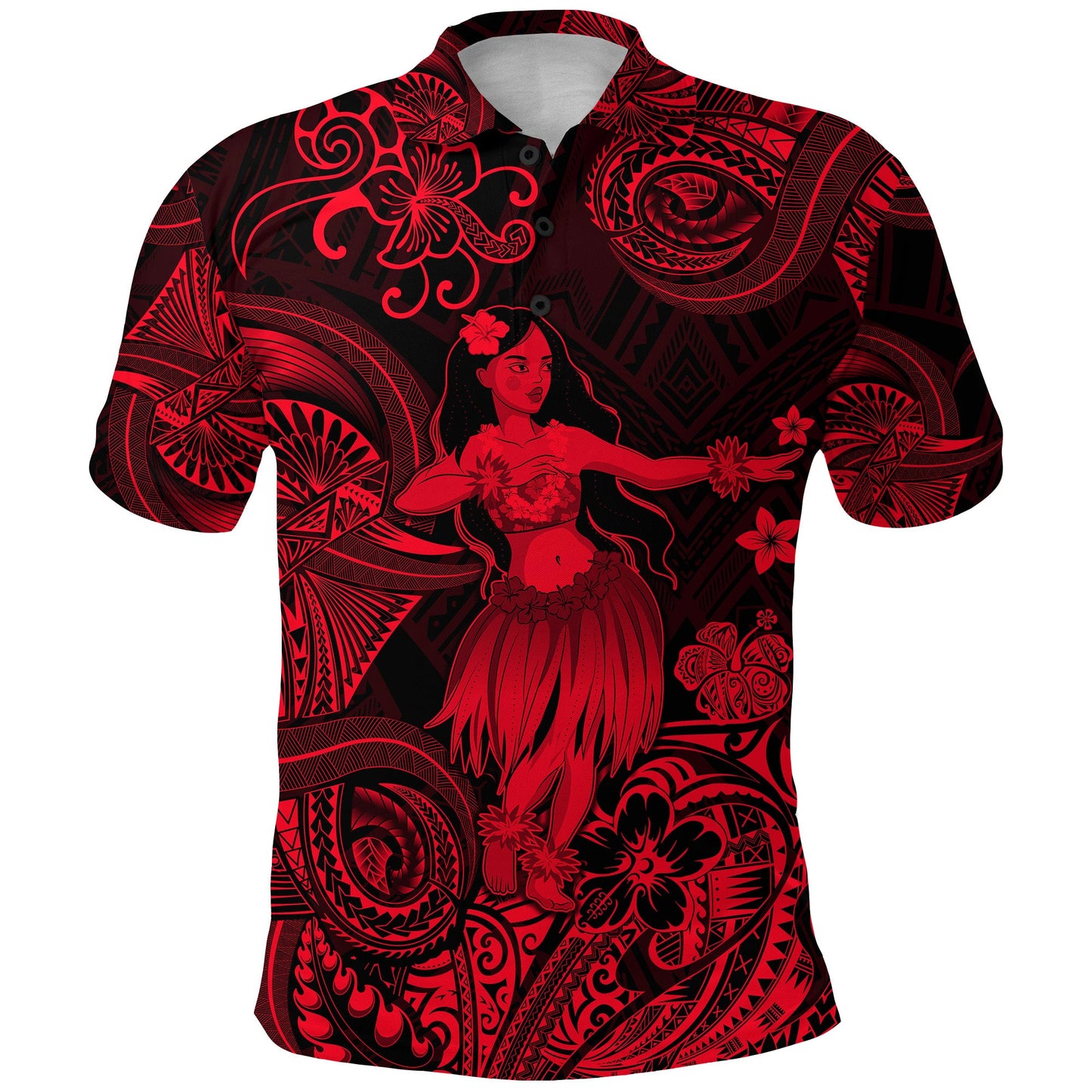 Hawaii Hula Girl Polynesian Polo Shirt Unique Style - Red
