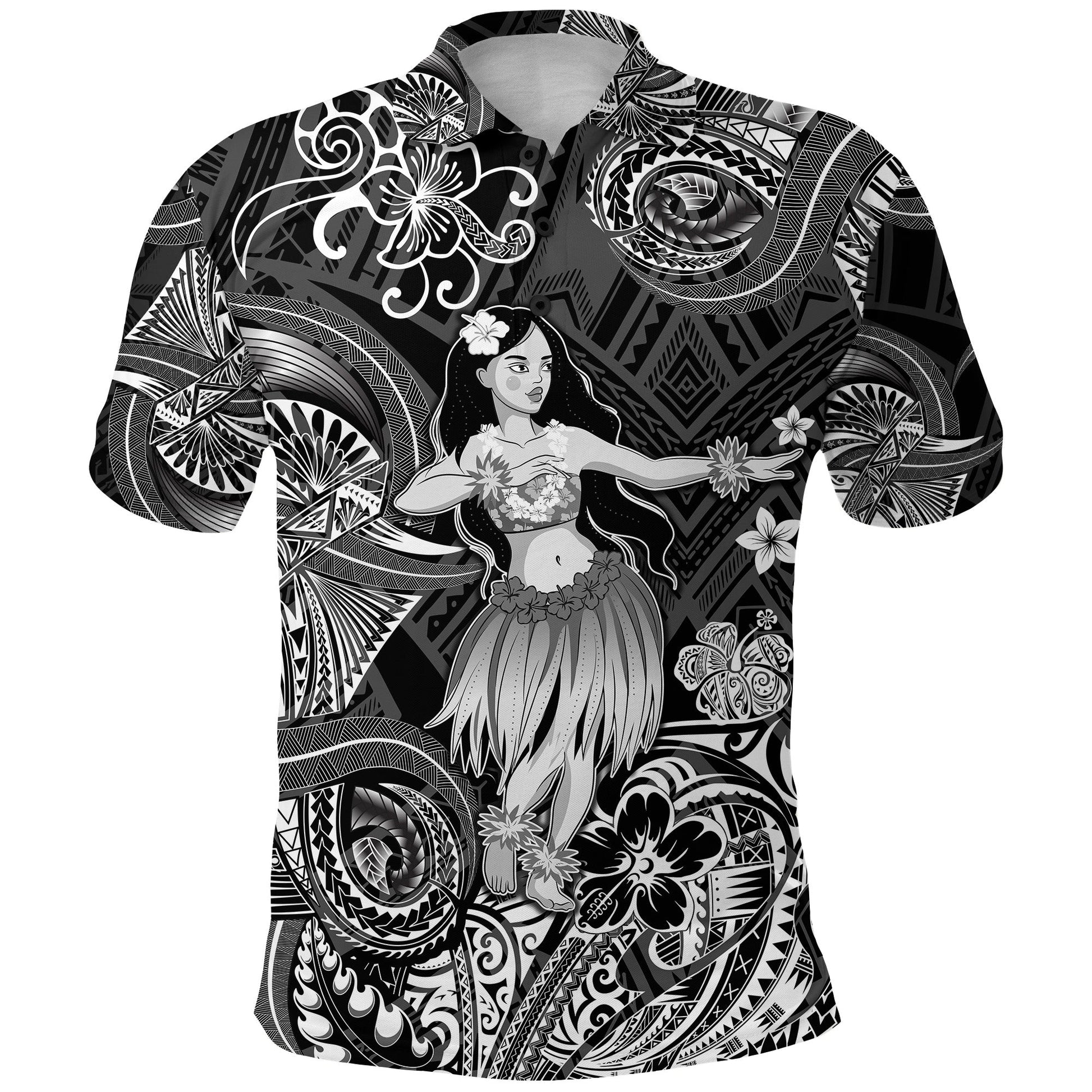 Hawaii Hula Girl Polynesian Polo Shirt Unique Style - Black