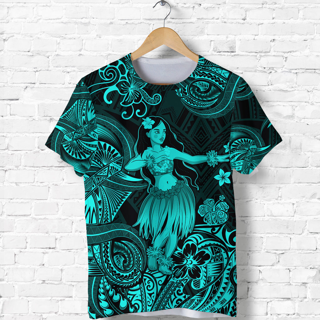 Hawaii Hula Girl Polynesian T Shirt Unique Style Turquoise