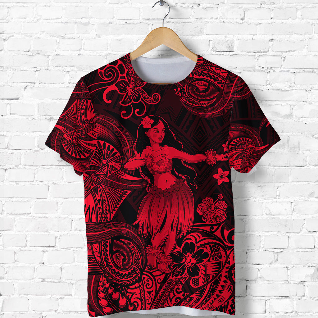 Hawaii Hula Girl Polynesian T Shirt Unique Style Red