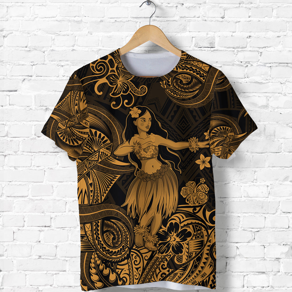 Hawaii Hula Girl Polynesian T Shirt Unique Style Gold