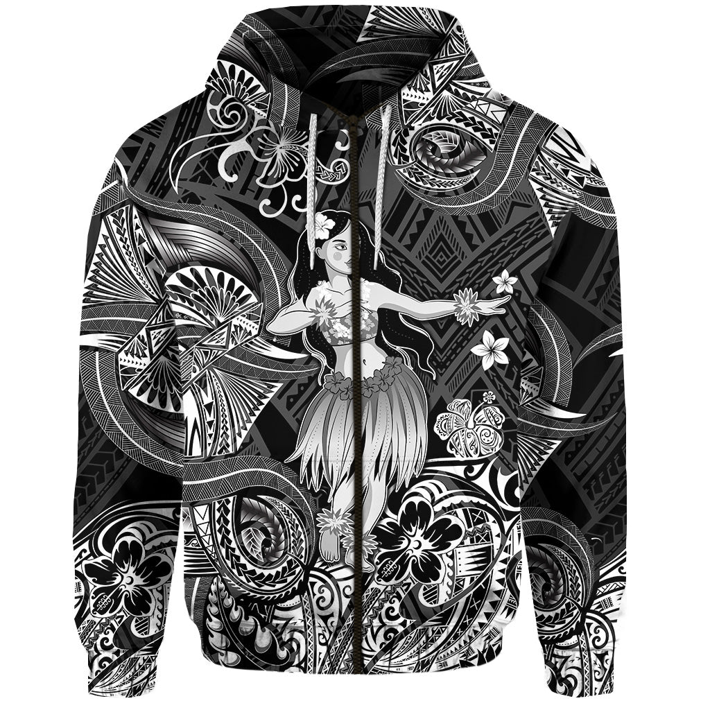 Hawaii Hula Girl Polynesian Zip Hoodie Unique Style Black