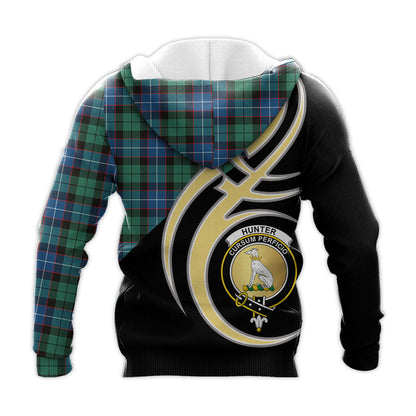 Printivon Hunter Ancient Clan Believe In Me Crest Tartan Knitted Hoodie Custom Your Text