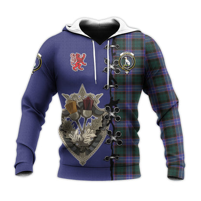 Printivon Hunter Modern Tartan Hoodie Lion Rampant And Celtic Thistle Style