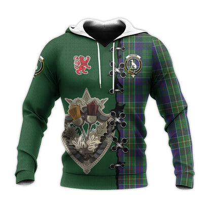 Printivon Hunter Of Hunterston Tartan Hoodie Lion Rampant And Celtic Thistle Style