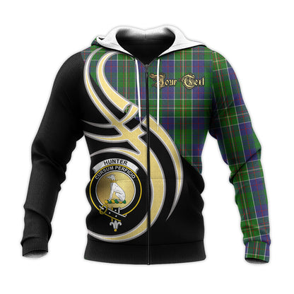 Printivon Hunter Of Hunterston Clan Believe In Me Crest Tartan Knitted Hoodie Custom Your Text