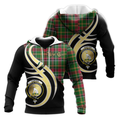 Printivon Hunter Wilsons Clan Believe In Me Crest Tartan Knitted Hoodie Custom Your Text