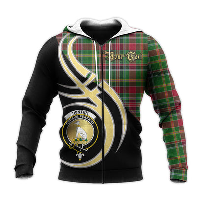 Printivon Hunter Wilsons Clan Believe In Me Crest Tartan Knitted Hoodie Custom Your Text