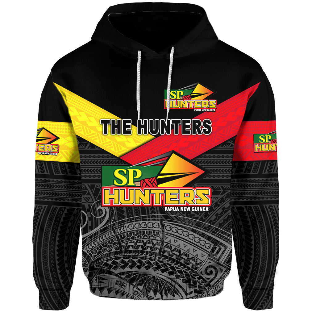( Personalised) Papua New Guinea SP Hunters Hoodie Rugby Original Style Black, Text And Number
