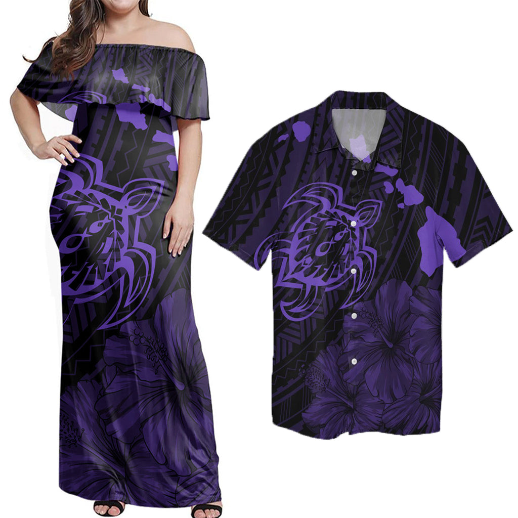 Matching Hawaiian Outfits Combo Dress And Shirt Hawaiian Hibiscus Sea Turtle Swim Polynesian Purple