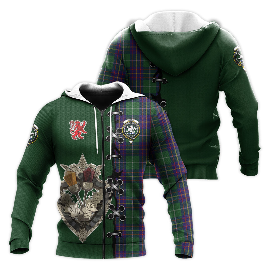 Printivon Inglis Tartan Hoodie Lion Rampant And Celtic Thistle Style