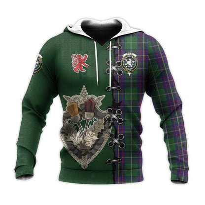 Printivon Inglis Tartan Hoodie Lion Rampant And Celtic Thistle Style