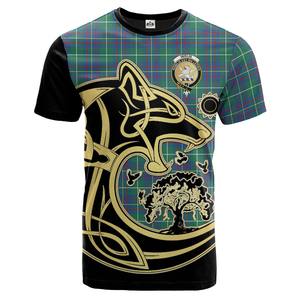 Printivon Inglis Ancient Crest Celtic Wolf Tartan T Shirt Custom Your Text
