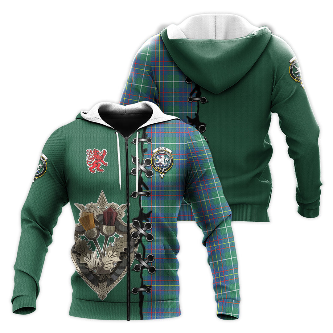 Printivon Inglis Ancient Tartan Hoodie Lion Rampant And Celtic Thistle Style