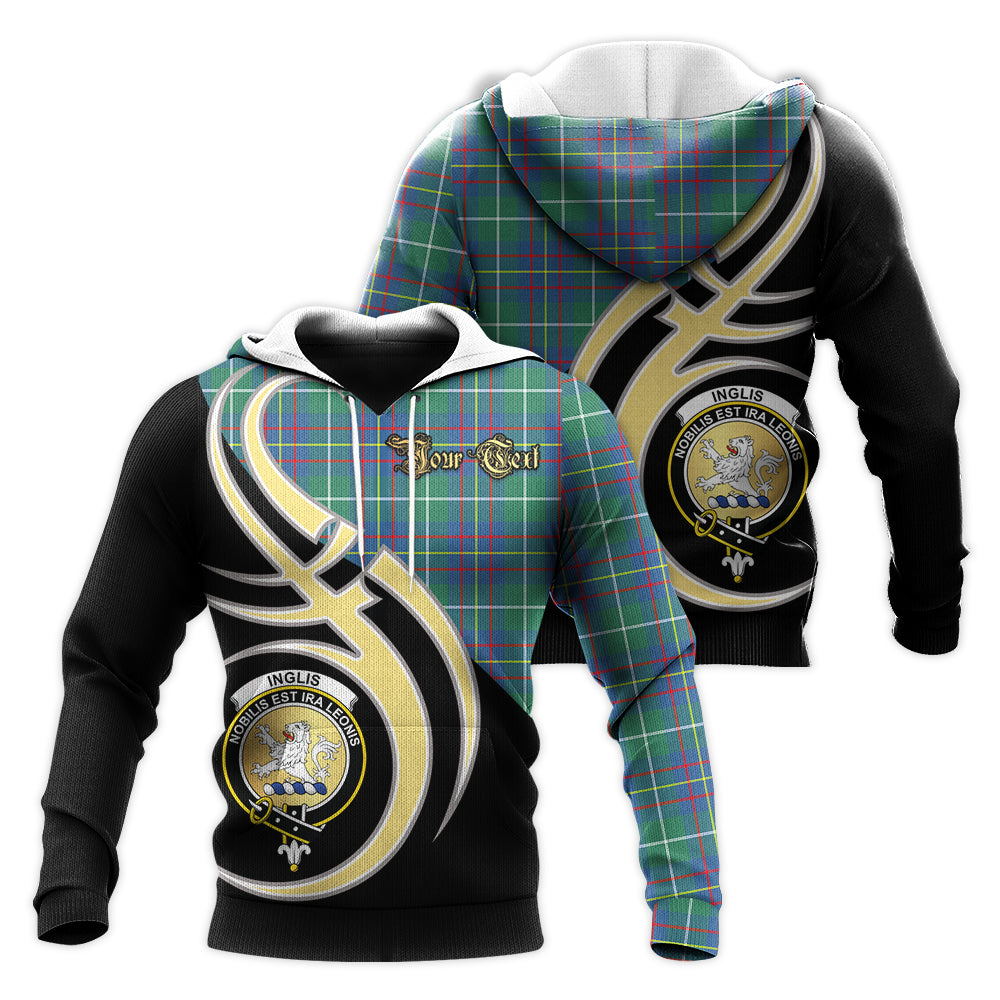 Printivon Inglis Ancient Clan Believe In Me Crest Tartan Knitted Hoodie Custom Your Text