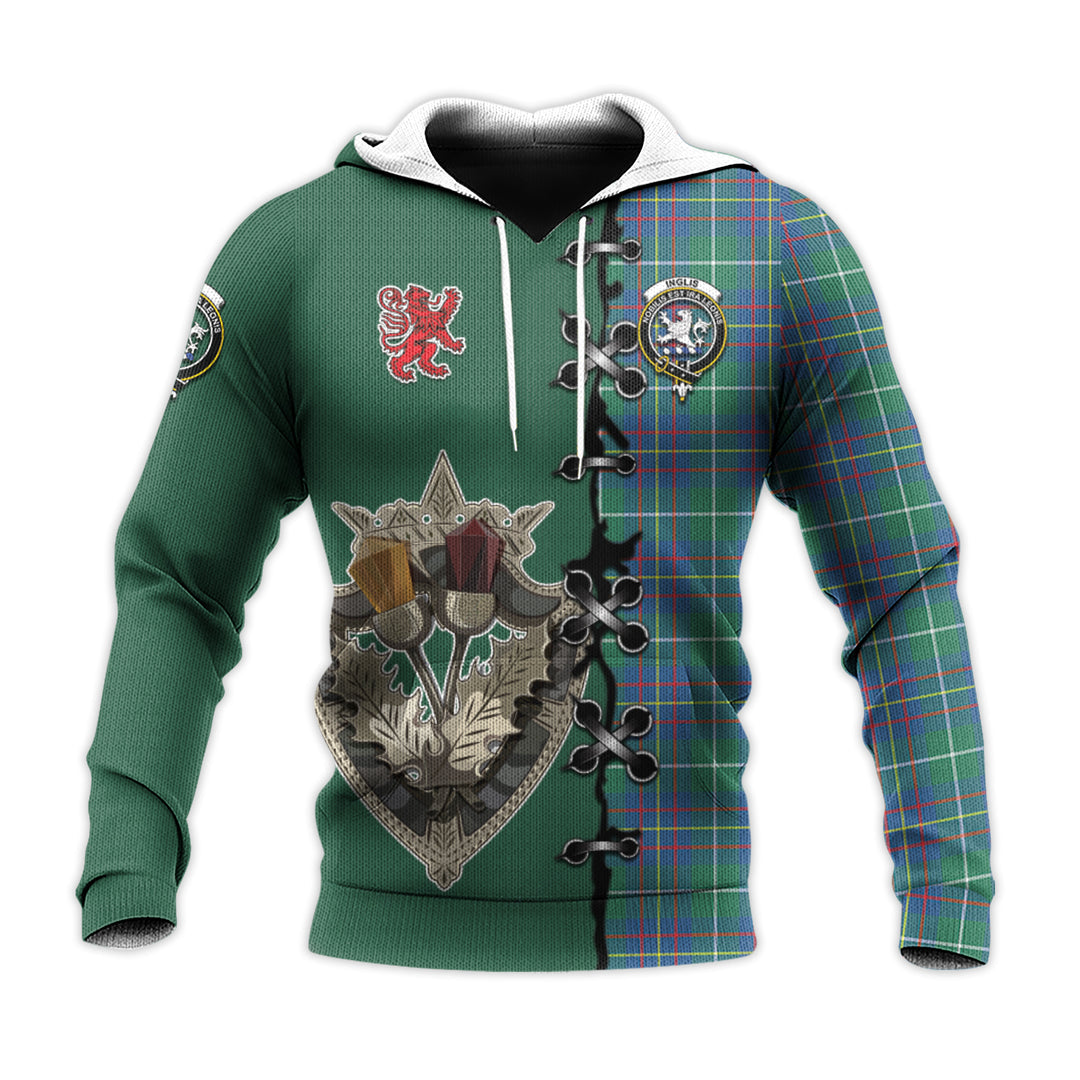 Printivon Inglis Ancient Tartan Hoodie Lion Rampant And Celtic Thistle Style