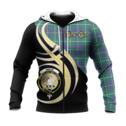 Printivon Inglis Ancient Clan Believe In Me Crest Tartan Knitted Hoodie Custom Your Text