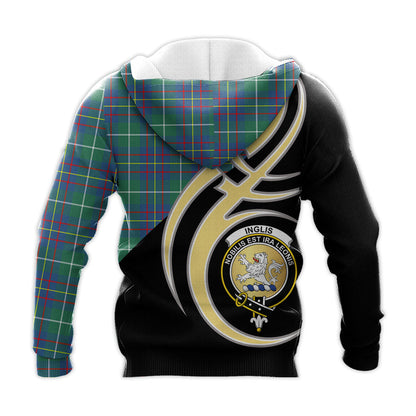 Printivon Inglis Ancient Clan Believe In Me Crest Tartan Knitted Hoodie Custom Your Text
