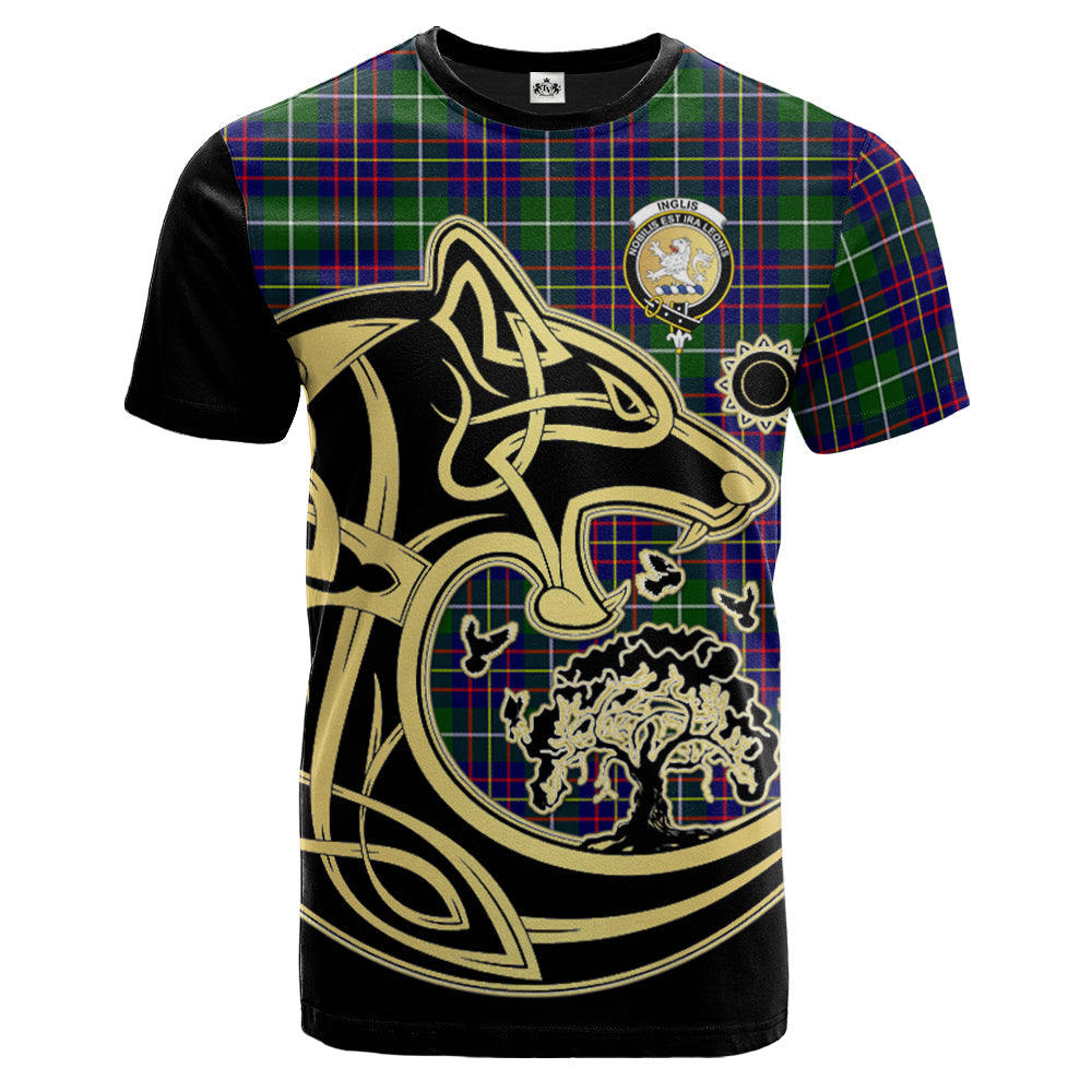 Printivon Inglis Modern Crest Celtic Wolf Tartan T Shirt Custom Your Text