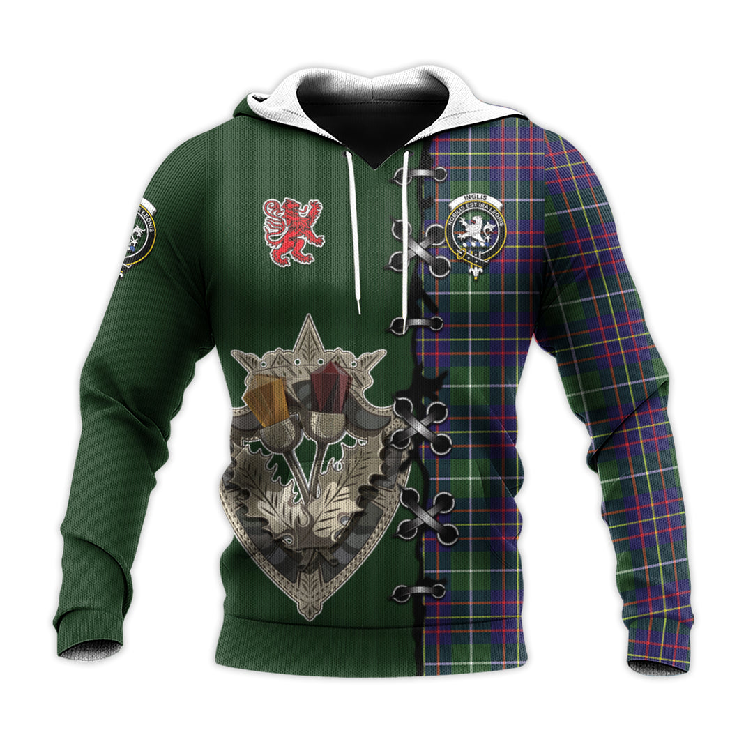 Printivon Inglis Modern Tartan Hoodie Lion Rampant And Celtic Thistle Style