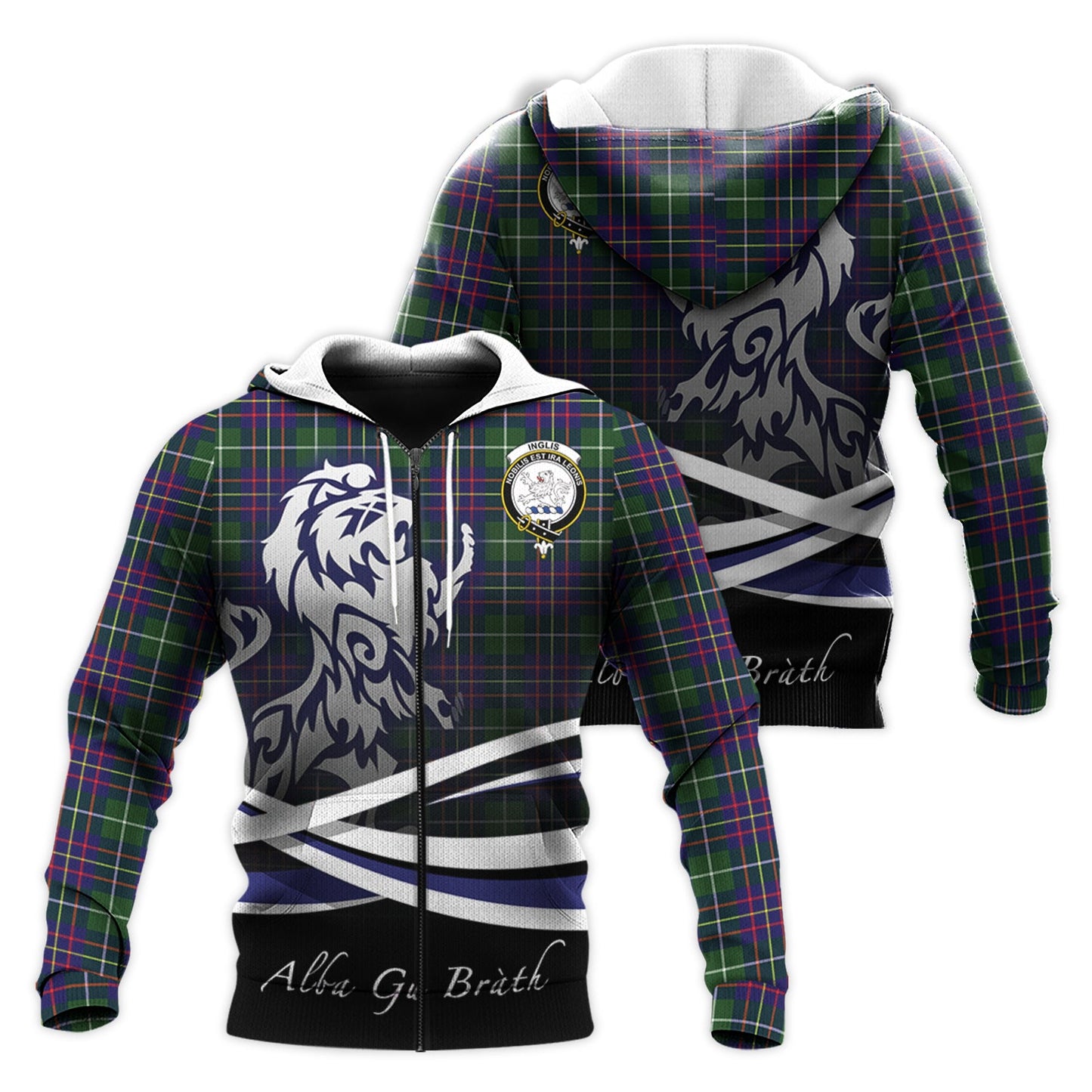 Printivon Inglis Modern Tartan Scottish Lion Hoodie