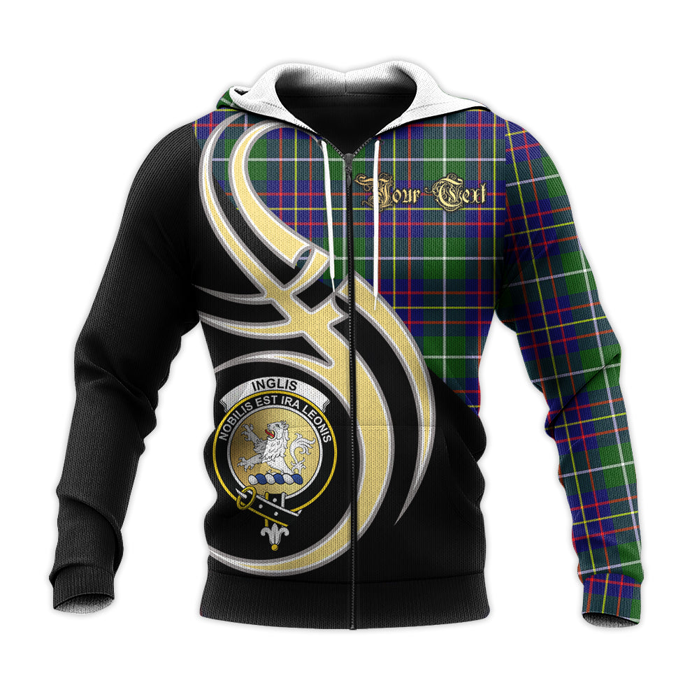 Printivon Inglis Modern Clan Believe In Me Crest Tartan Knitted Hoodie Custom Your Text