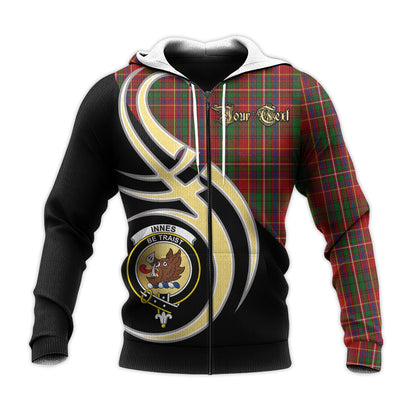 Printivon Innes Clan Believe In Me Crest Tartan Knitted Hoodie Custom Your Text