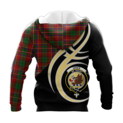Printivon Innes Clan Believe In Me Crest Tartan Knitted Hoodie Custom Your Text