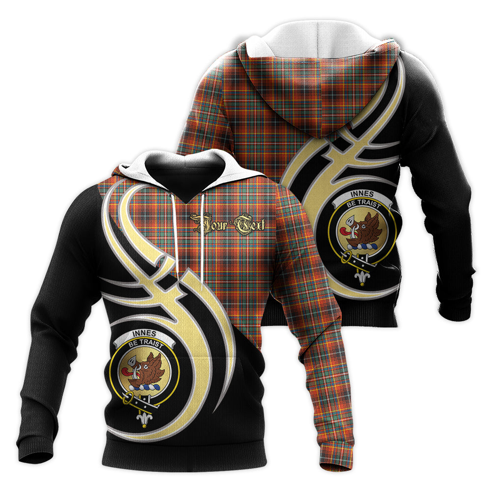 Printivon Innes Ancient Clan Believe In Me Crest Tartan Knitted Hoodie Custom Your Text