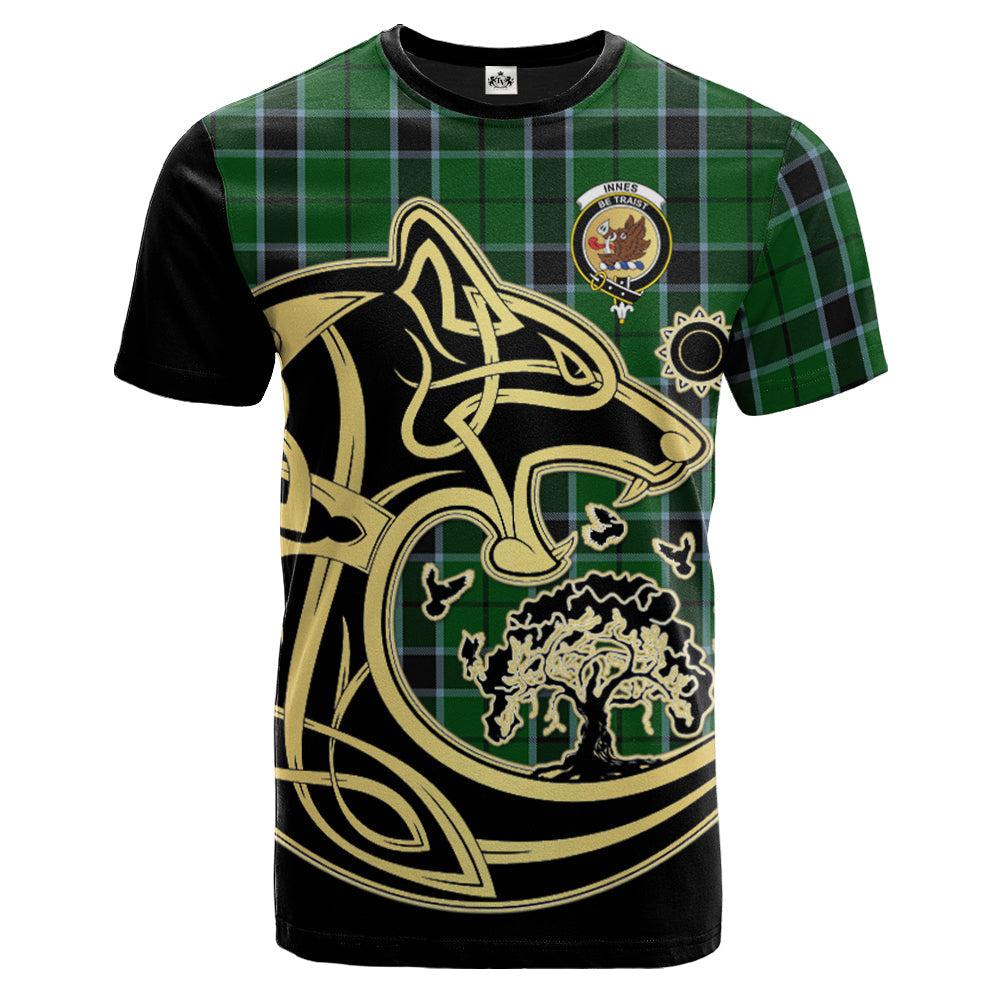 Printivon Innes Hunting Crest Celtic Wolf Tartan T Shirt Custom Your Text
