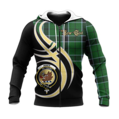 Printivon Innes Hunting Clan Believe In Me Crest Tartan Knitted Hoodie Custom Your Text