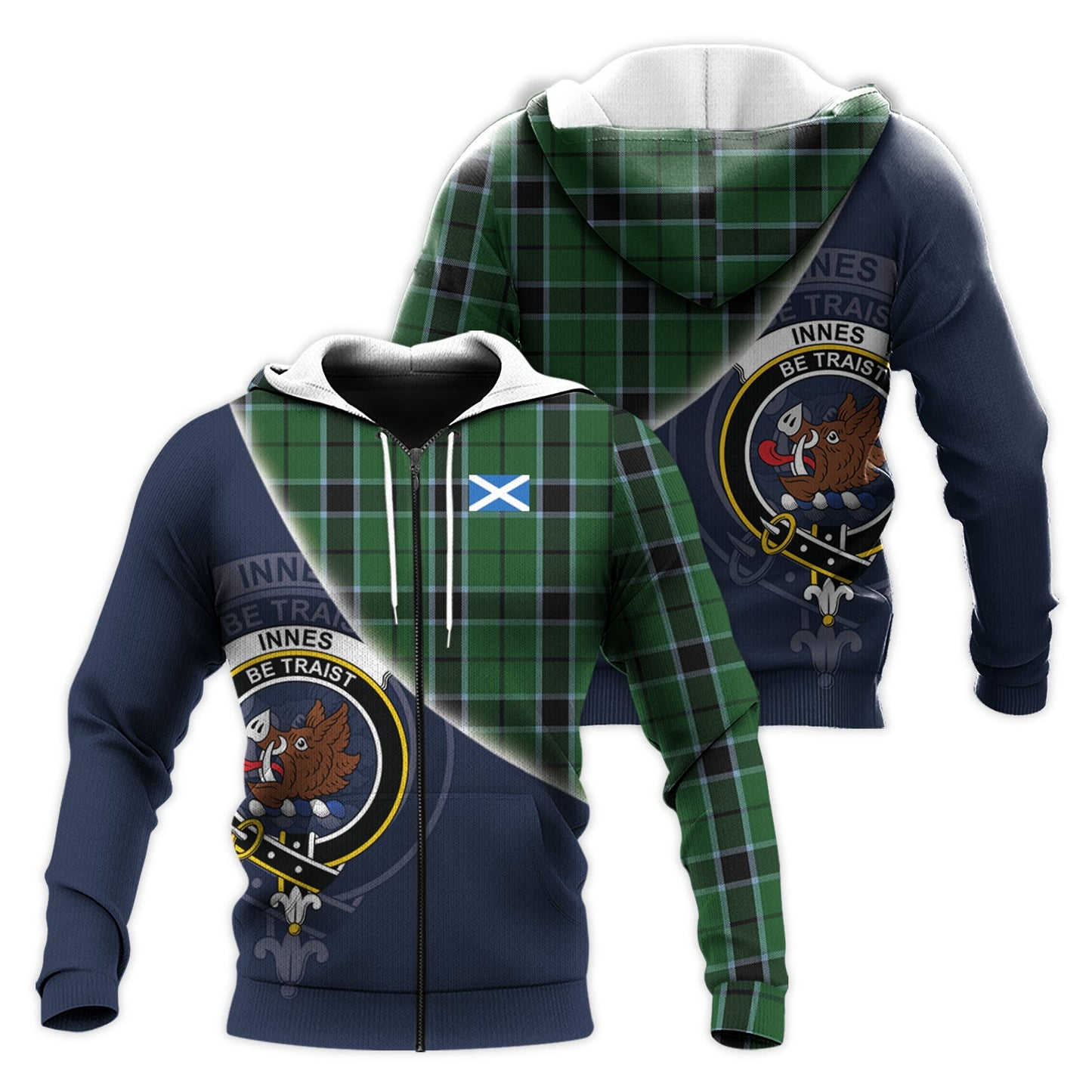 Printivon Innes Hunting Tartan Scottish Crest Hoodie