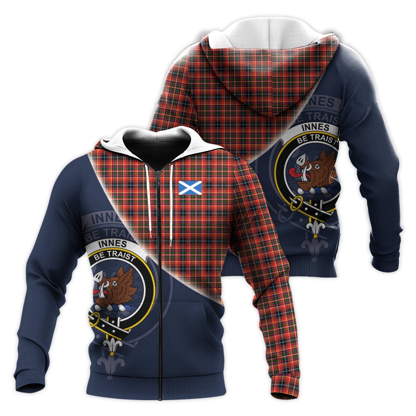 Printivon Innes Modern Tartan Scottish Crest Hoodie