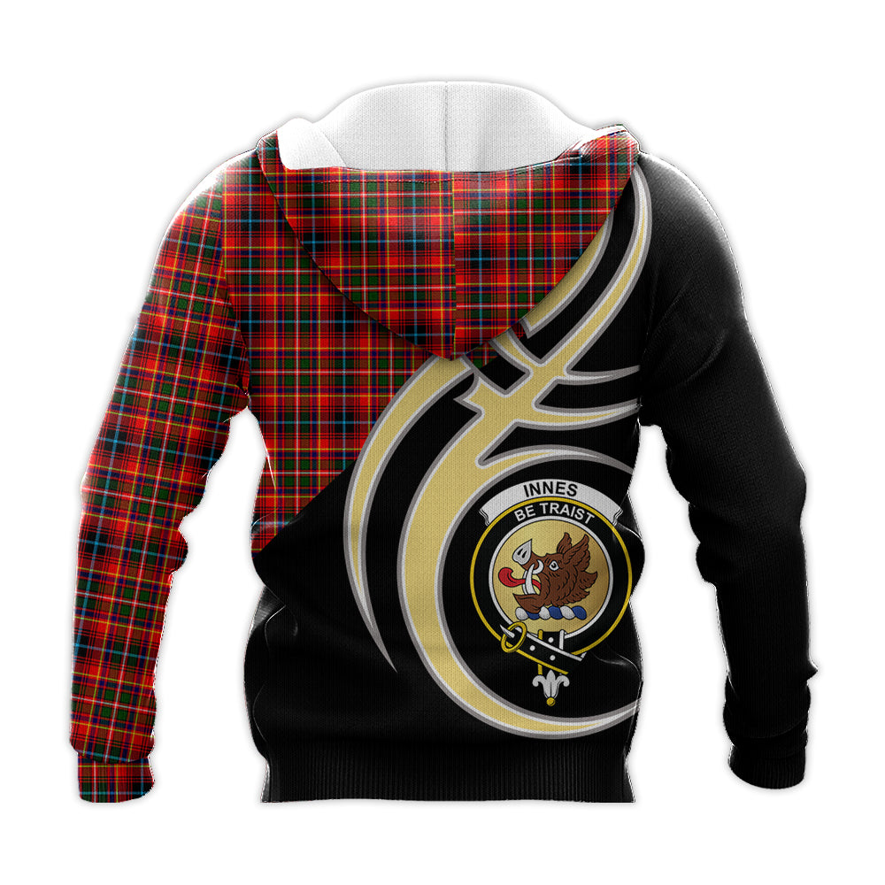 Printivon Innes Modern Clan Believe In Me Crest Tartan Knitted Hoodie Custom Your Text