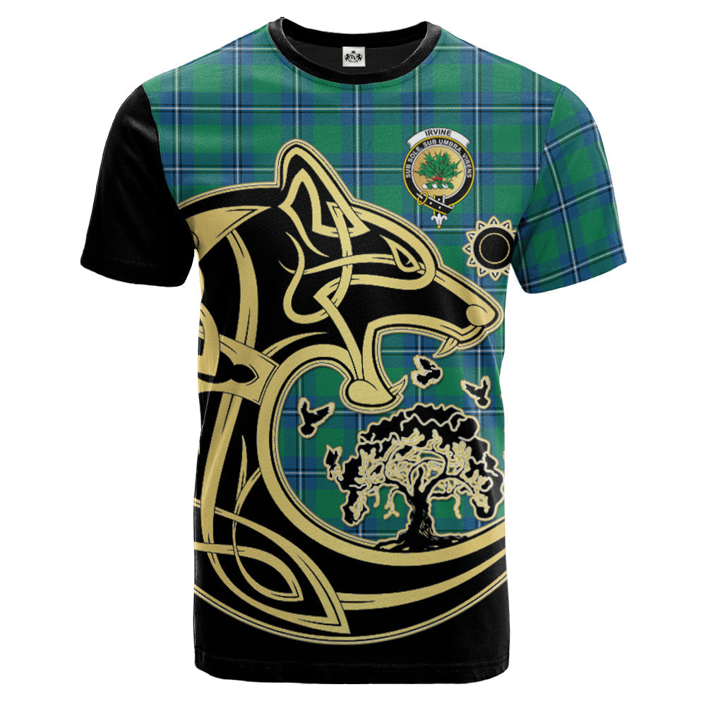 Printivon Irvine Ancient Crest Celtic Wolf Tartan T Shirt Custom Your Text