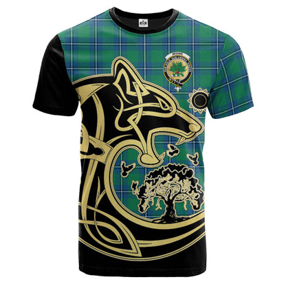 Printivon Irvine Ancient Crest Celtic Wolf Tartan T Shirt Custom Your Text