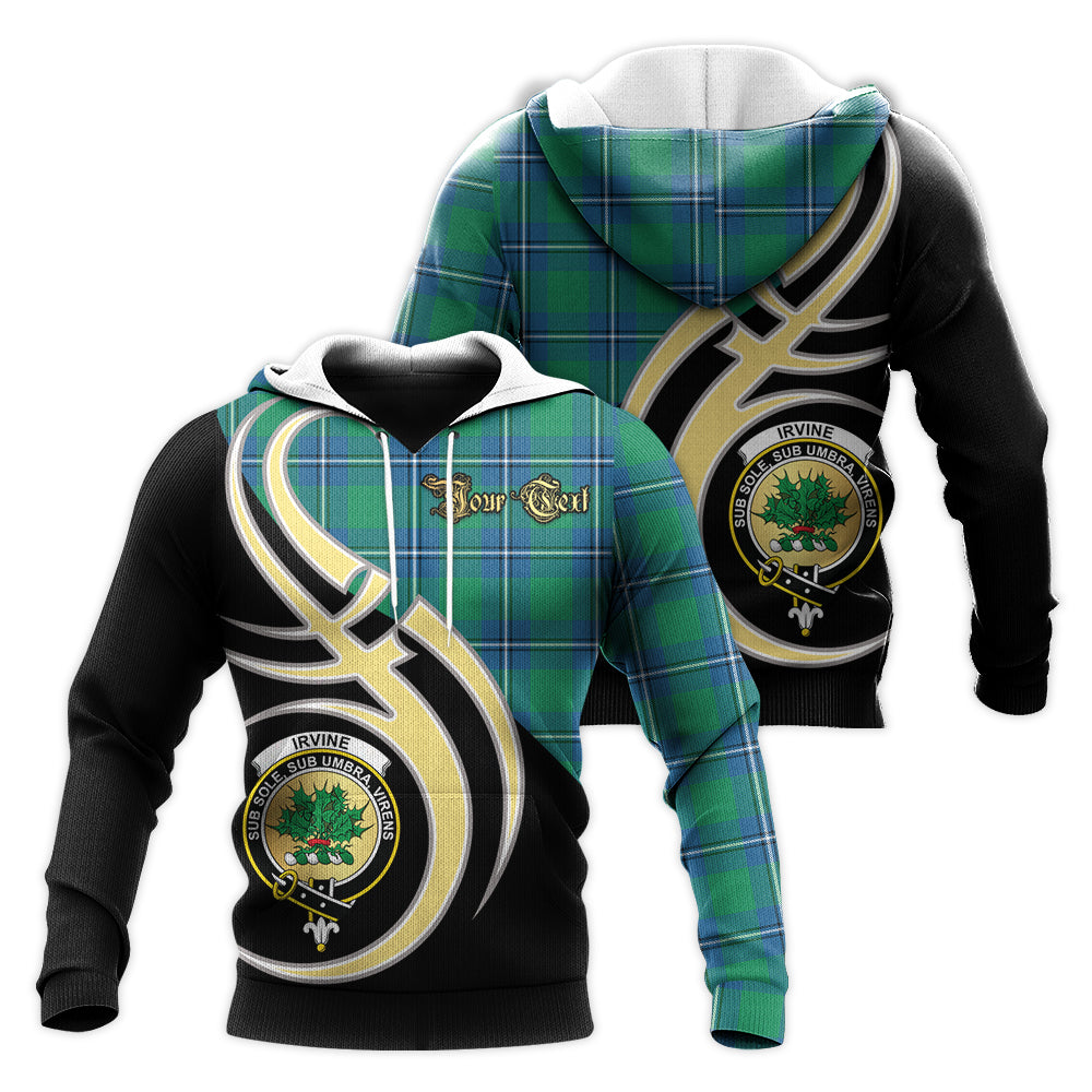 Printivon Irvine Ancient Clan Believe In Me Crest Tartan Knitted Hoodie Custom Your Text