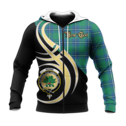 Printivon Irvine Ancient Clan Believe In Me Crest Tartan Knitted Hoodie Custom Your Text