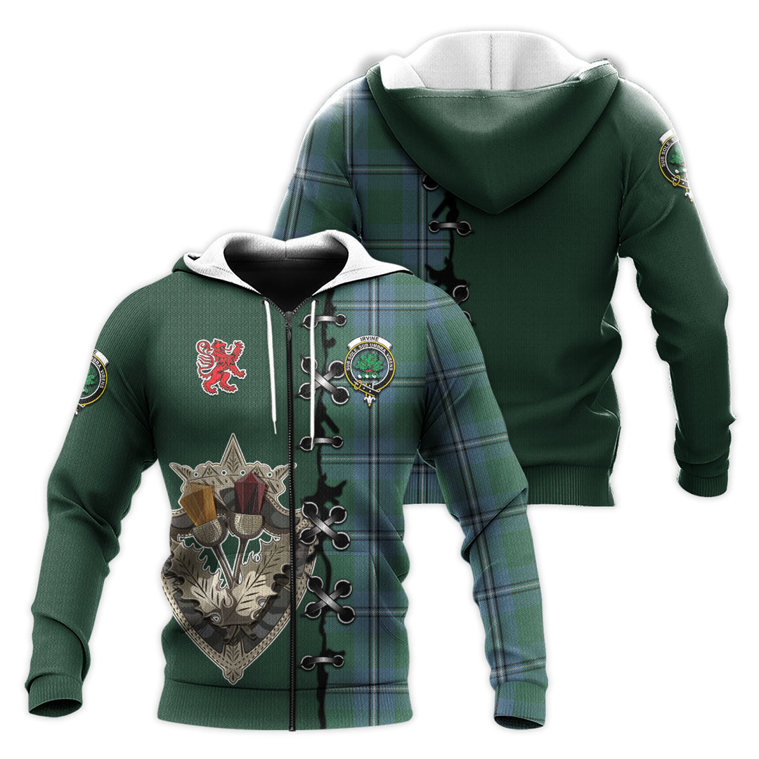 Printivon Irvine Of Drum Tartan Hoodie Lion Rampant And Celtic Thistle Style