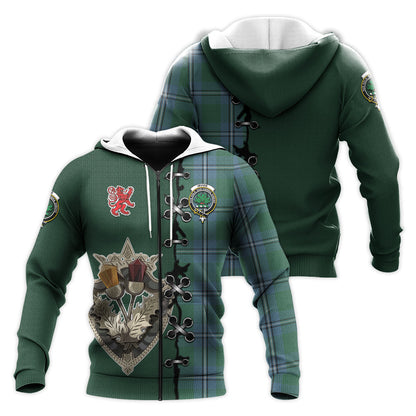 Printivon Irvine Of Drum Tartan Hoodie Lion Rampant And Celtic Thistle Style