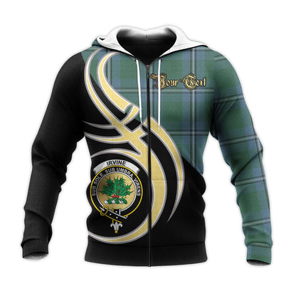 Printivon Irvine Of Drum Clan Believe In Me Crest Tartan Knitted Hoodie Custom Your Text