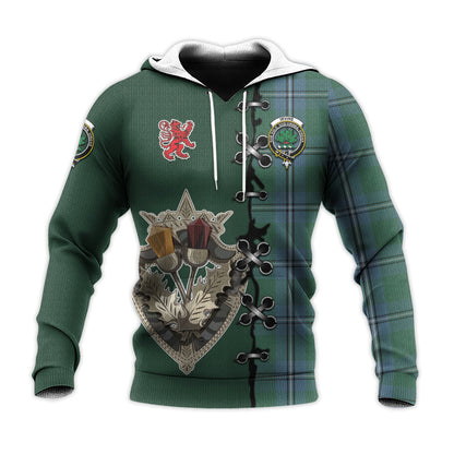 Printivon Irvine Of Drum Tartan Hoodie Lion Rampant And Celtic Thistle Style
