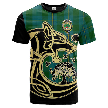 Printivon Irving of Bonshaw Crest Celtic Wolf Tartan T Shirt Custom Your Text