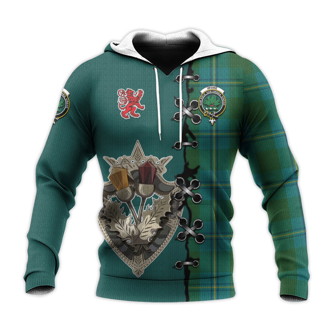 Printivon Irving Of Bonshaw Tartan Hoodie Lion Rampant And Celtic Thistle Style