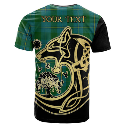 Printivon Irving of Bonshaw Crest Celtic Wolf Tartan T Shirt Custom Your Text